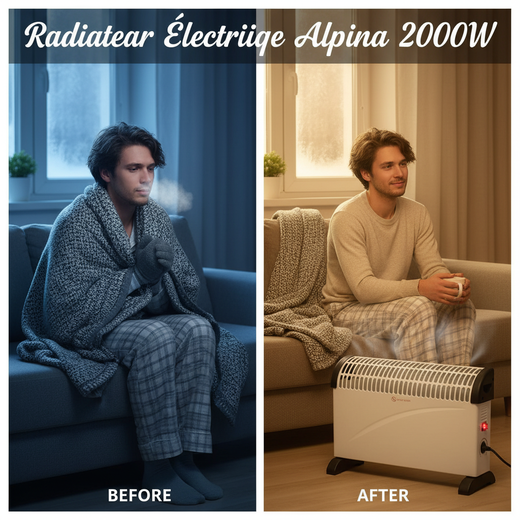 alpina Chauffage Électrique à Convection CHYO2 Radiateur Électrique 2000W - avec Thermostat Réglable et Fonction Turbo - Pièces jusqu'à 15m2 - Protection Surchauffe - Blanc