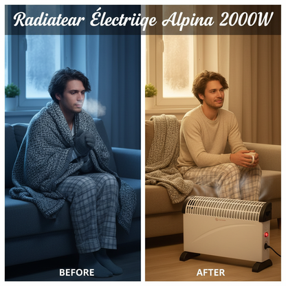 alpina Chauffage Électrique à Convection CHYO2 Radiateur Électrique 2000W - avec Thermostat Réglable et Fonction Turbo - Pièces jusqu'à 15m2 - Protection Surchauffe - Blanc
